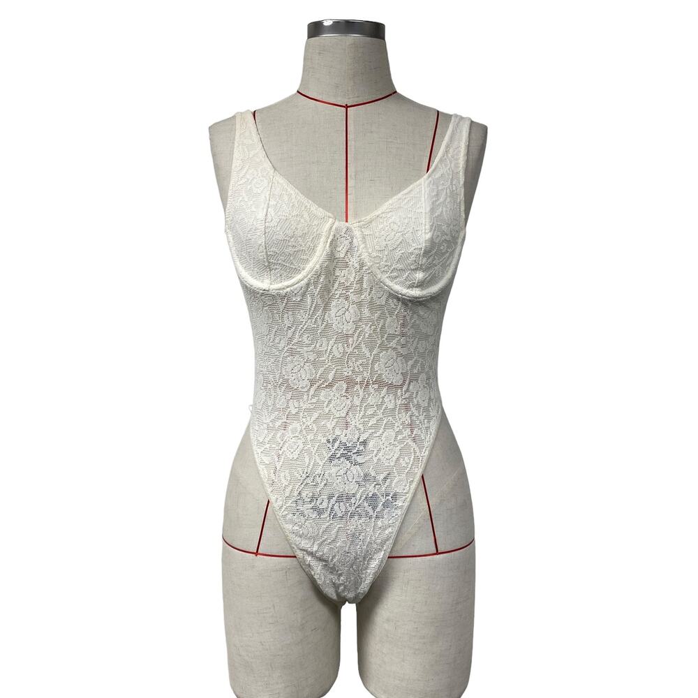 Vintage Carol Malony Womens Size M Stretch Lace Underwire Thong Bodysuit